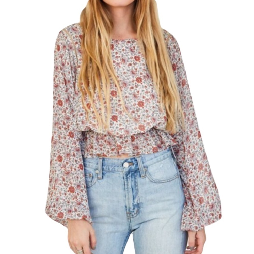 LoveShackFancy Nellie Floral Silk Blouse Top S